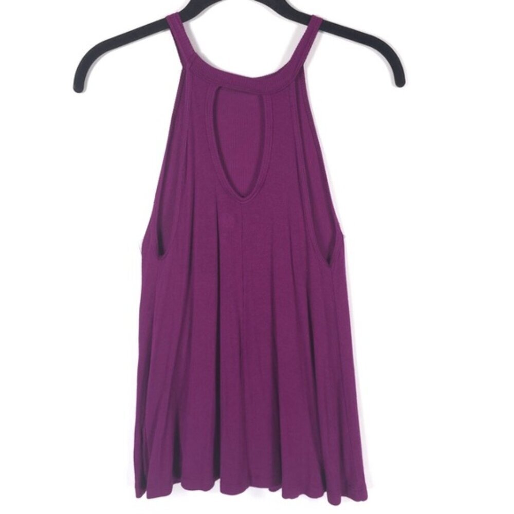 SO Relaxed Rib‎ Knit Halter Sleeveless Top Back Key Hole Rayon RYL MAGNTA XS